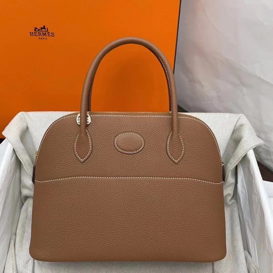 Hermes Bolide 27cm Handbag In Brown Clemence Leather